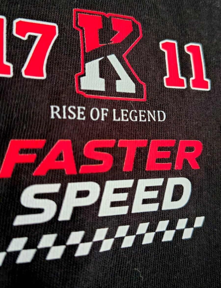 Primer plano de un estampado DTF de Rebel Hoodies mostrando el detalle sin bordes blancos alrededor del diseño